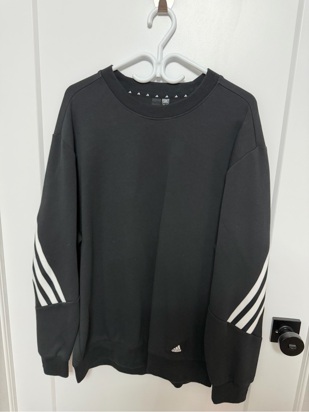adidas Black Crewneck Sweatshirt with White Sleeve Stripes